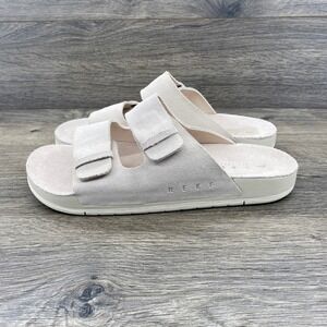 Reef Ojai Two Bar Slides Sandals Mens Size 10 Light Beige Suede Adjustable